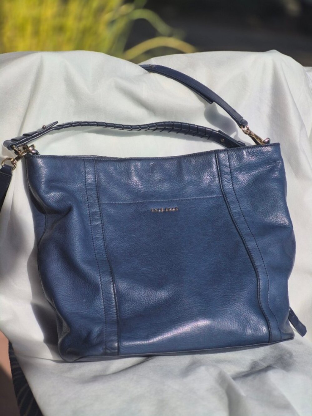 Vintage Cole Hann Blue Leather Satchel Shoulder & Crossbody Straps